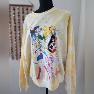 Sailor Moon Tiedye Graphic Crewneck Sweatshirt Womens Size L/XL NWT Yellow